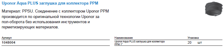 Uponor Aqua PLUS заглушка для коллектора PPM